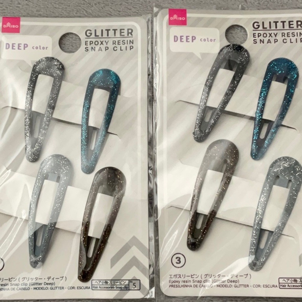 Daiso Black silver and blue black gold and grey silver sparkling clips